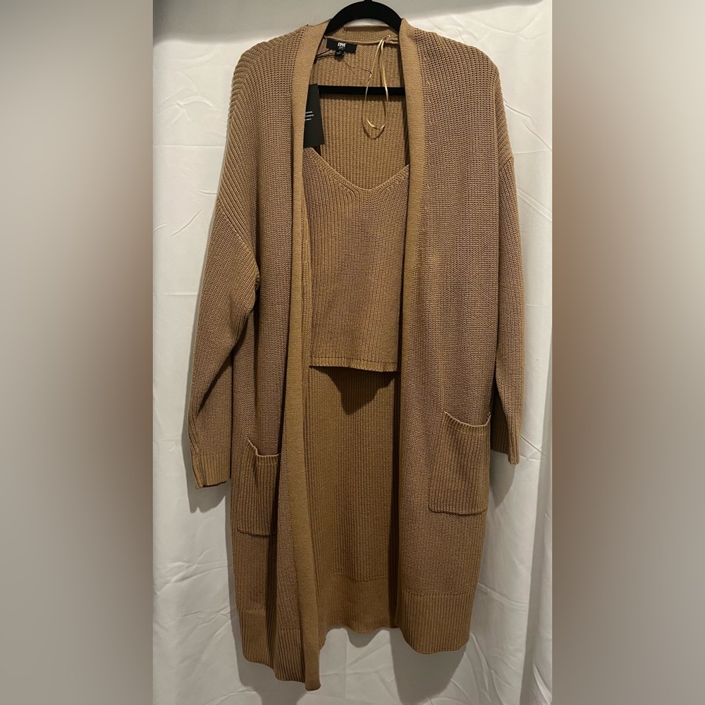 Frye Cami and Cardigan Sweater Set Tan